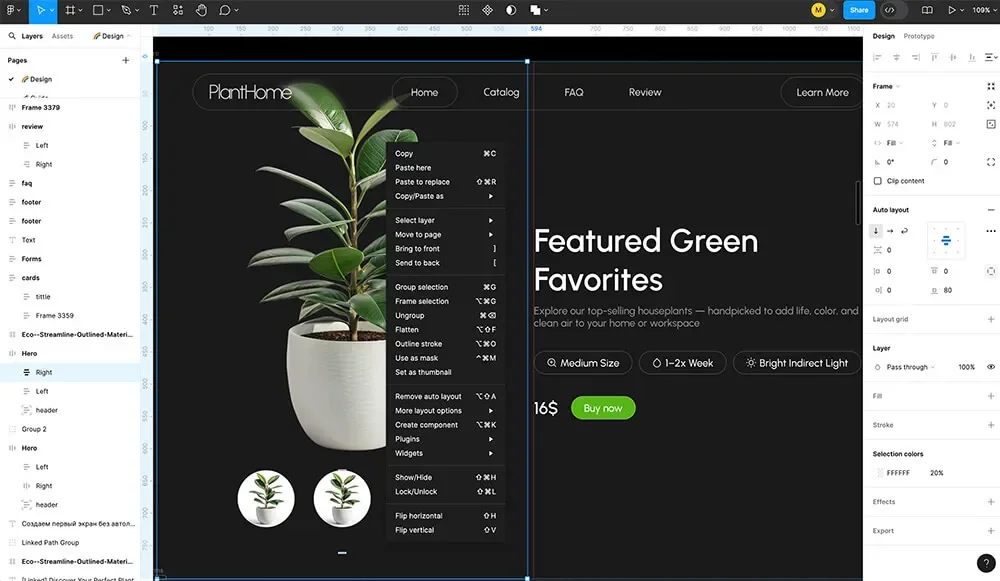 Перший екран сайту PlantHome у Figma