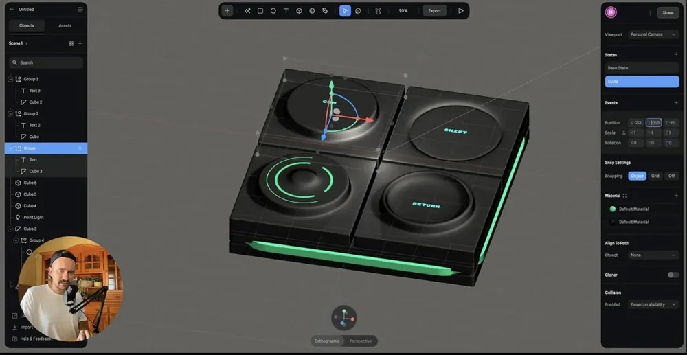 3D-панель з анімованими кнопками в Spline